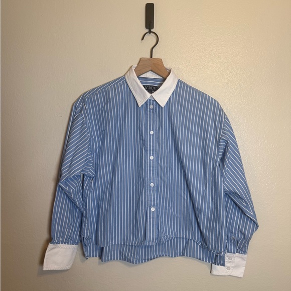 J. Crew Relaxed-fit cropped cotton poplin shirt in easy stripe - Picture 2 of 7